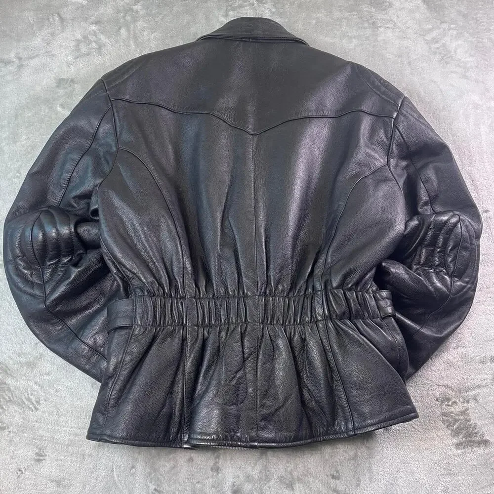 Vintage Echtes Leder Leather Motorcycle Jacket Mens XL Black Biker Moto German